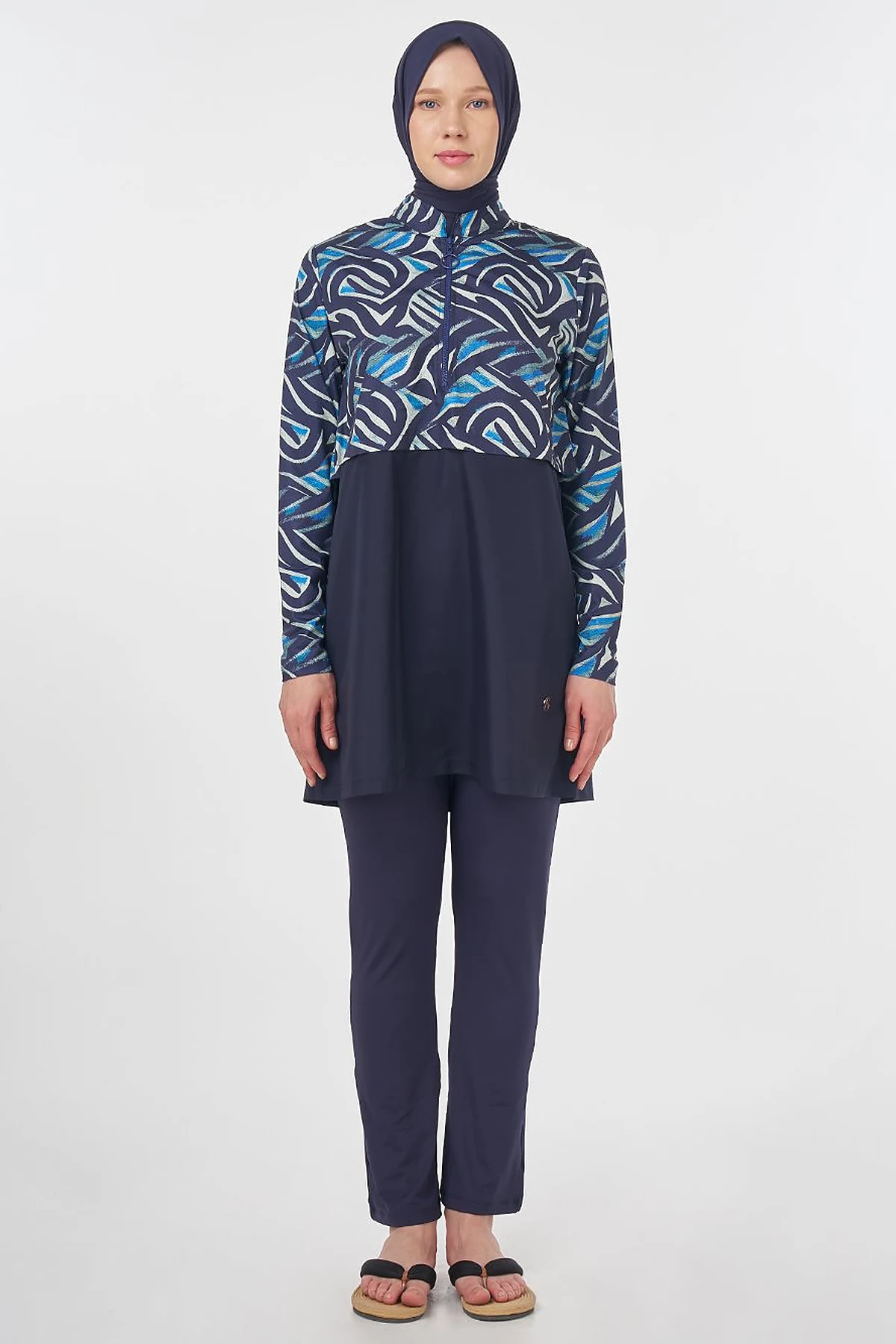 Abstract Pattern Modest Swimsuit – Navy