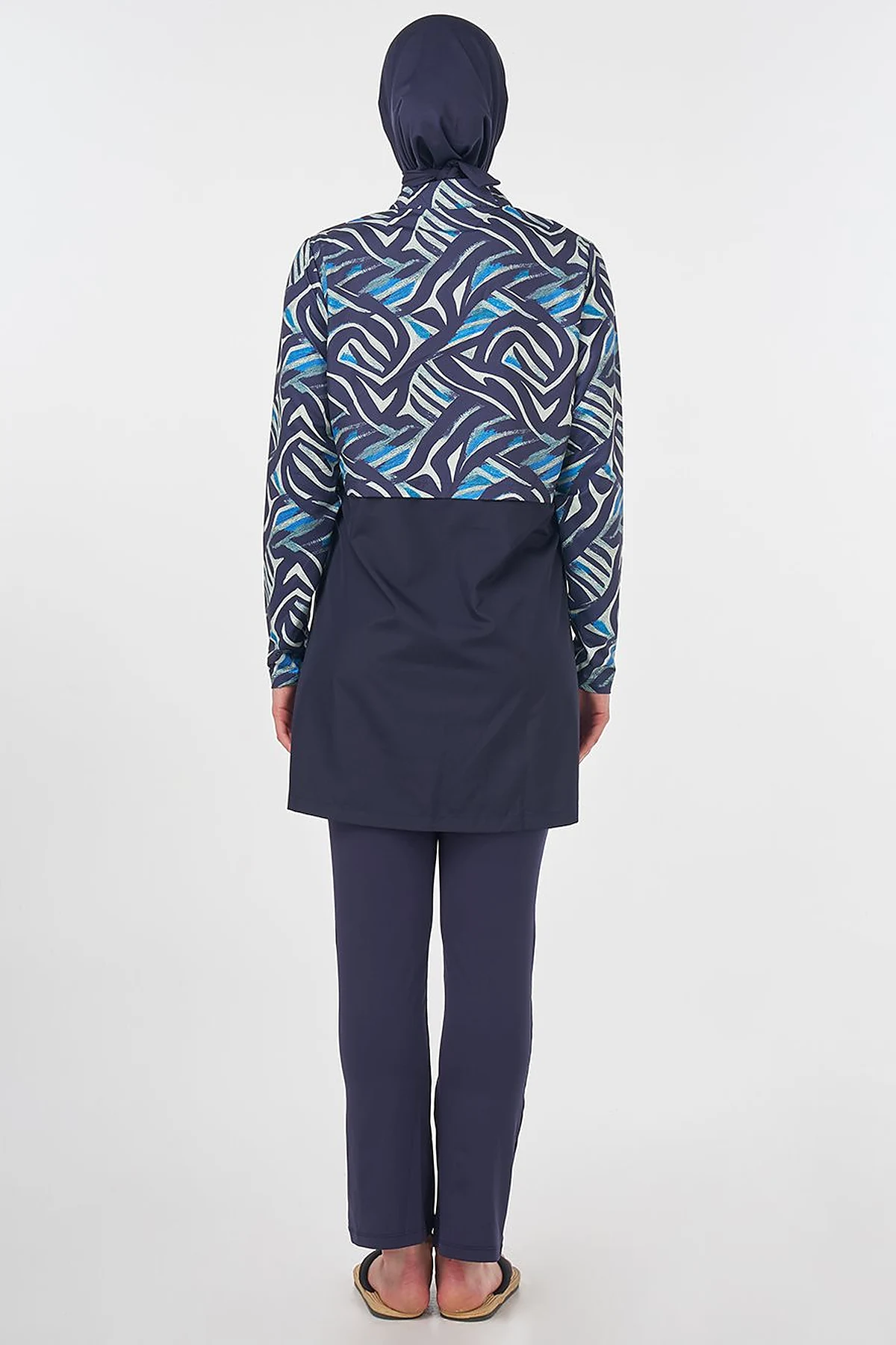 Abstract Pattern Modest Swimsuit – Navy