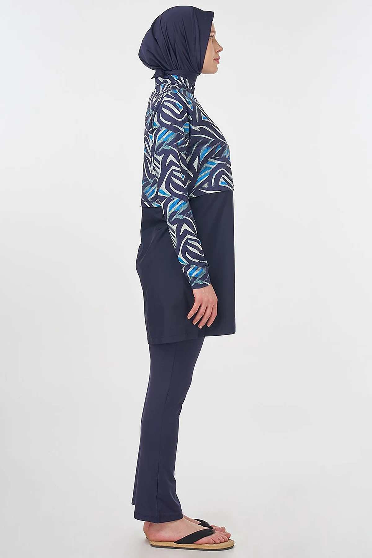 Abstract Pattern Modest Swimsuit – Navy