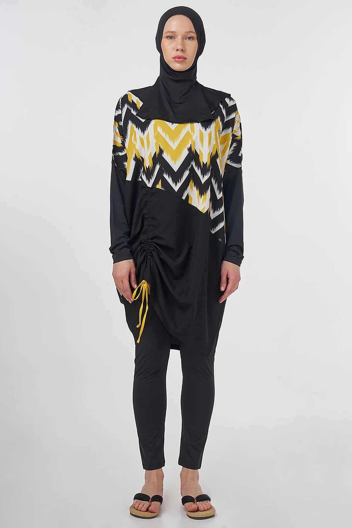Patterned Modest Swimsuit – Black