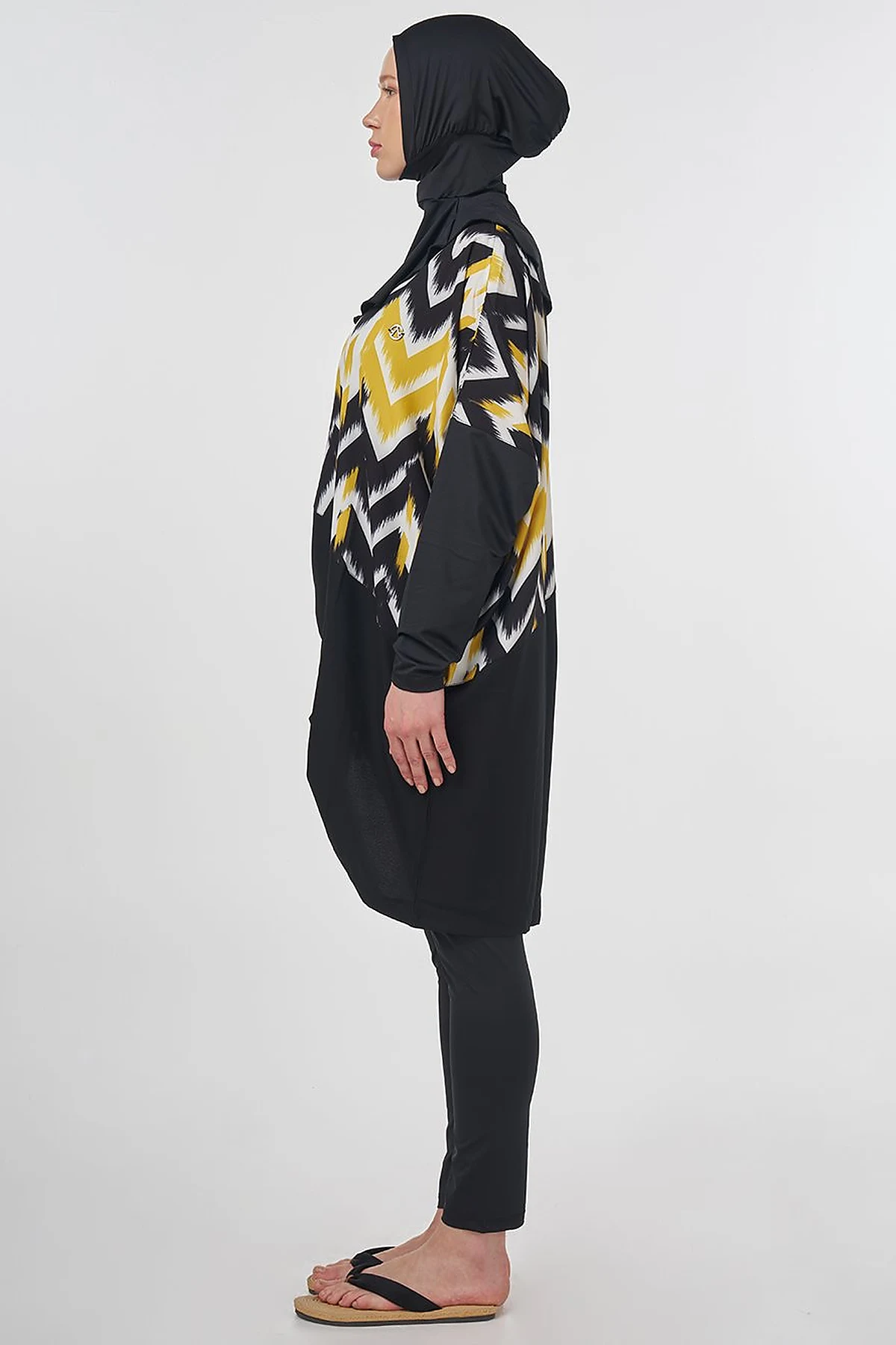 Patterned Modest Swimsuit – Black