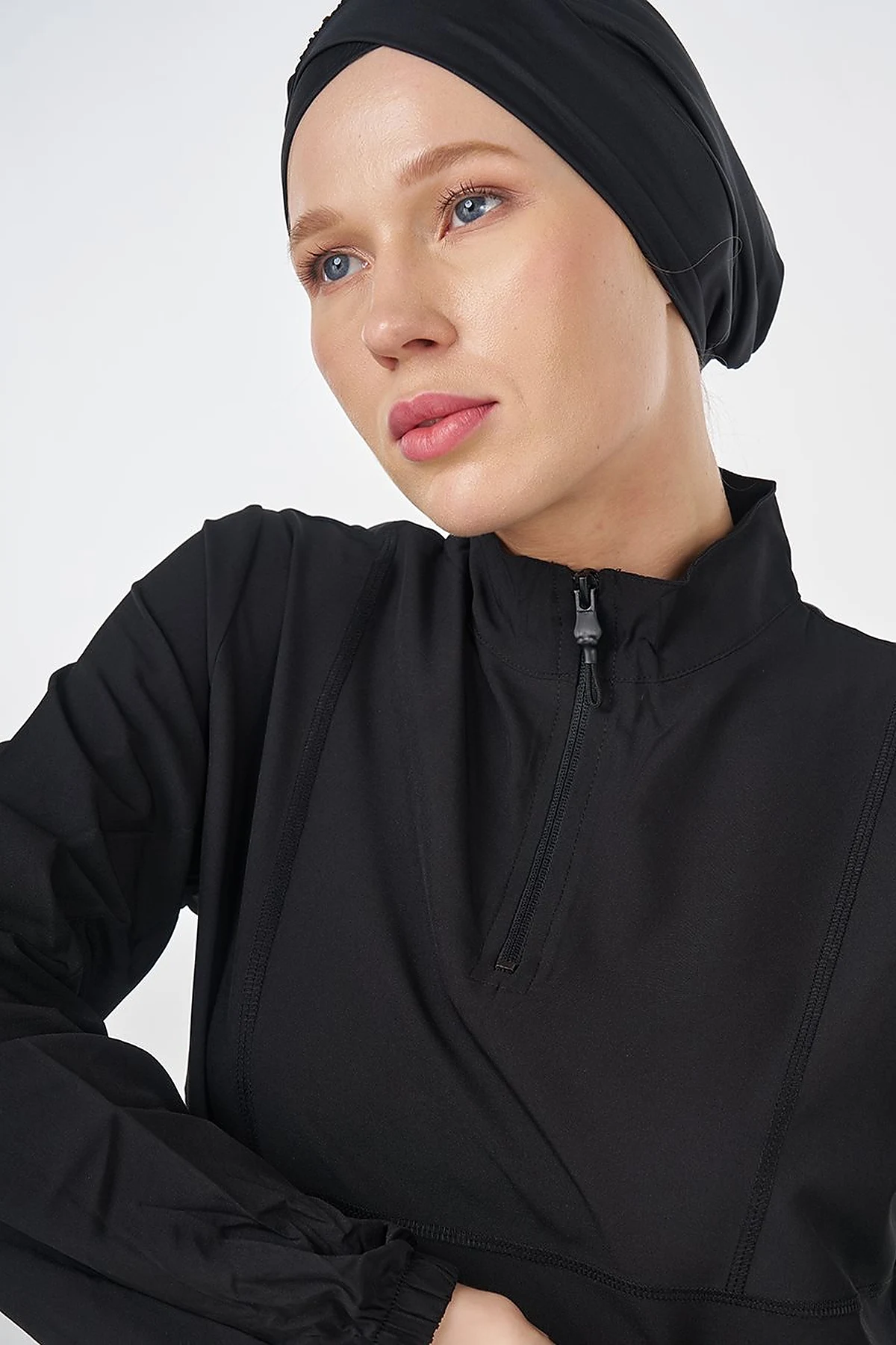 Half-Zip Modest Swimsuit Black