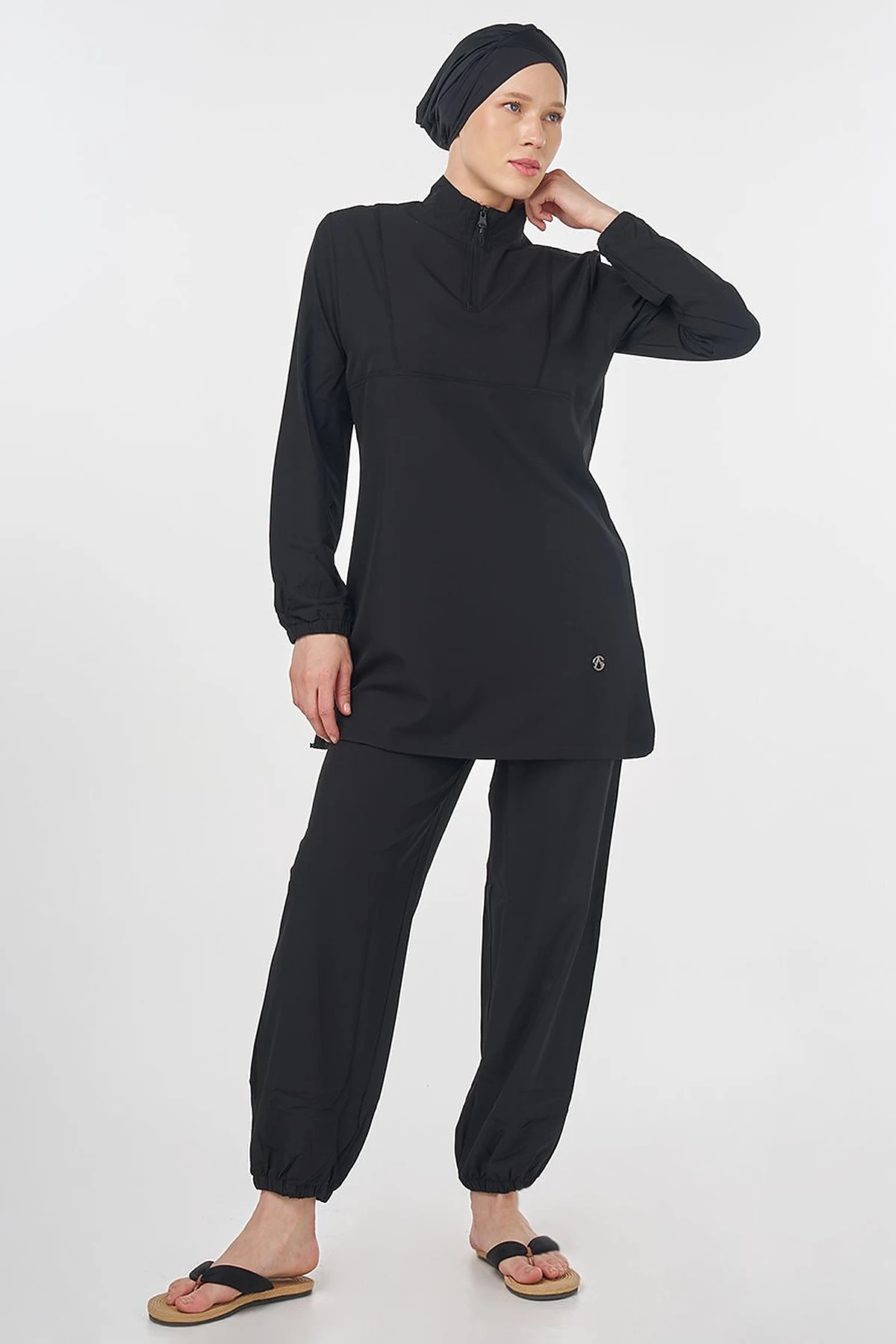 Half-Zip Modest Swimsuit Black