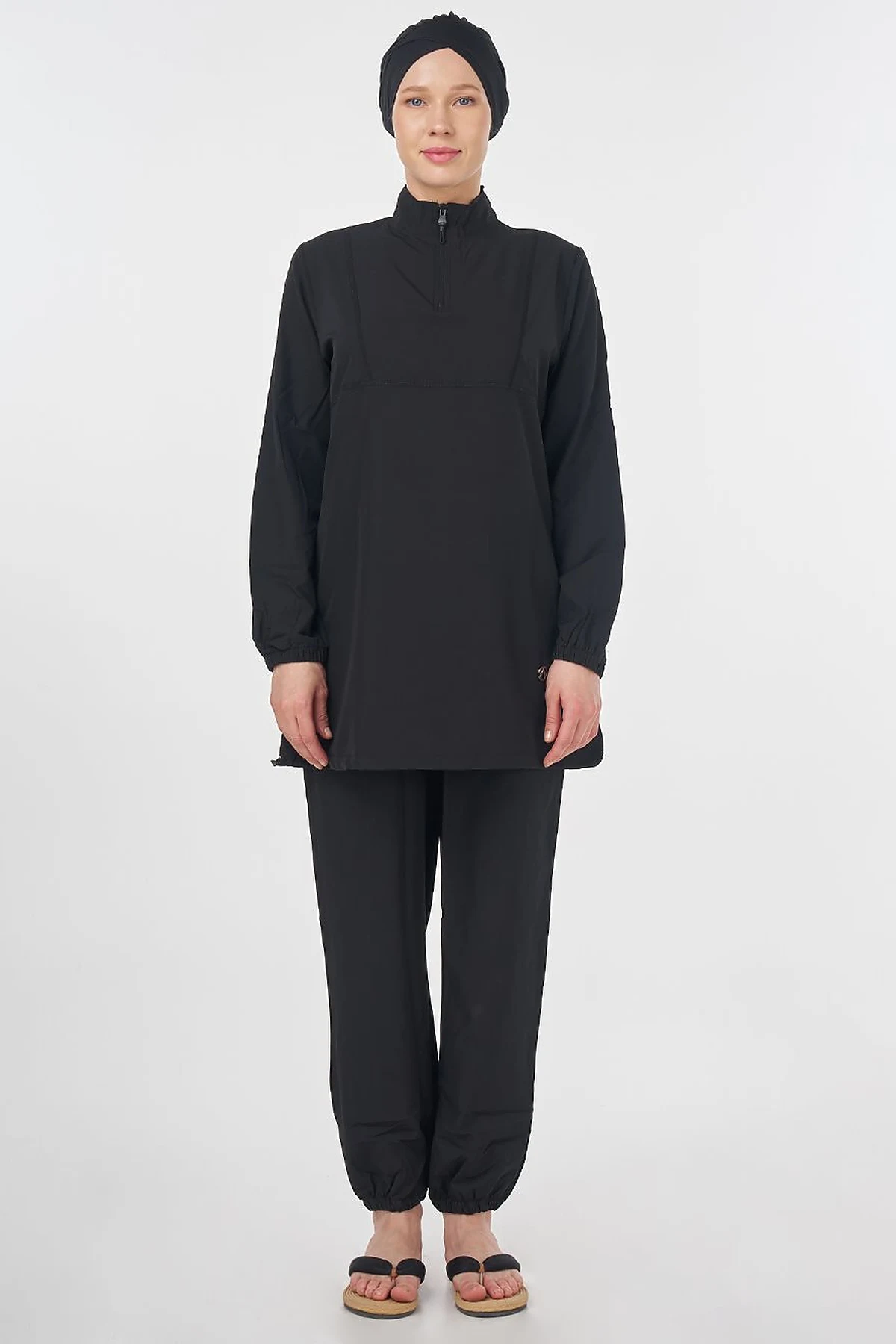 Half-Zip Modest Swimsuit Black