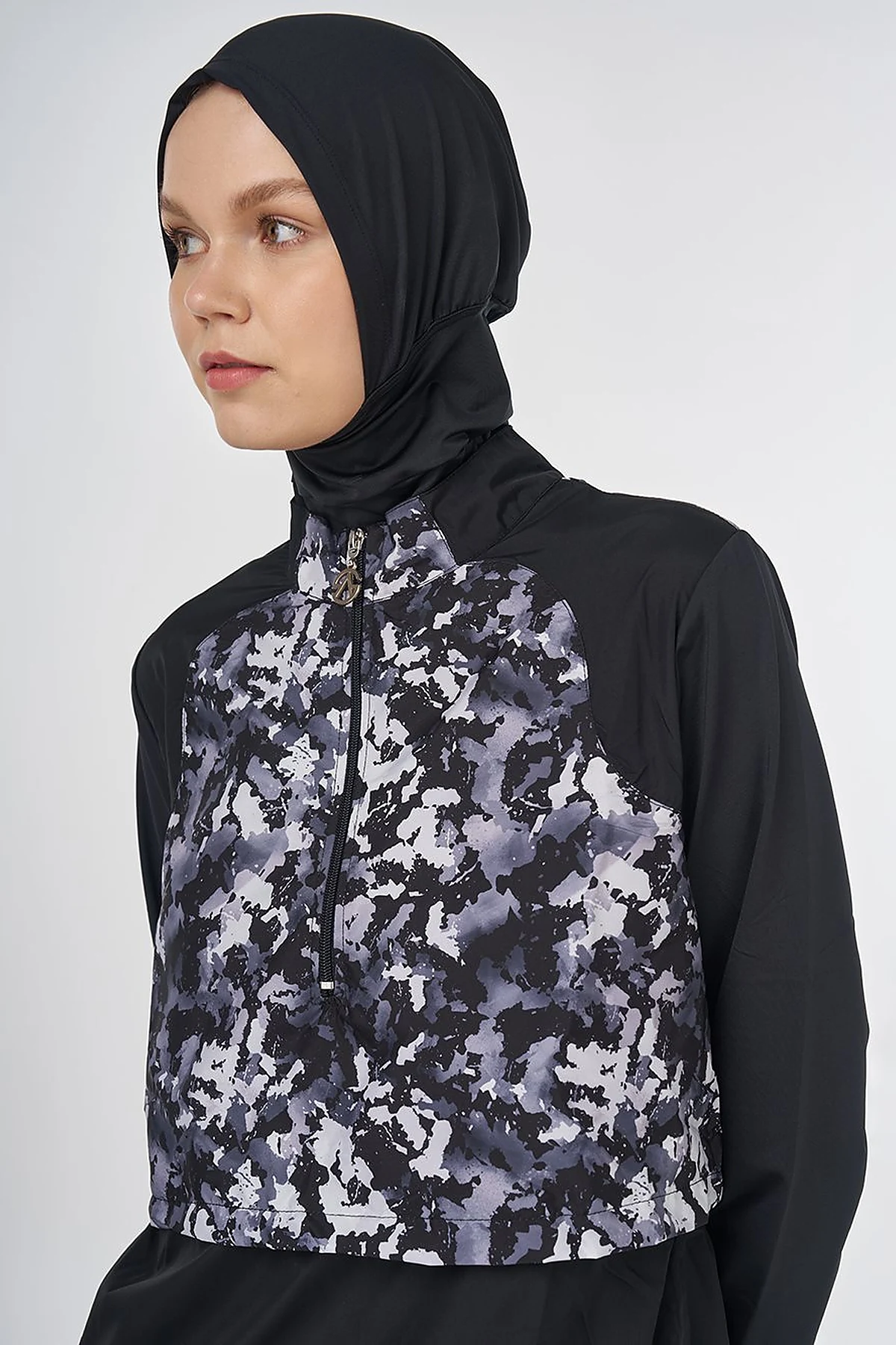 Camouflage Pattern Modest Swimsuit – Black