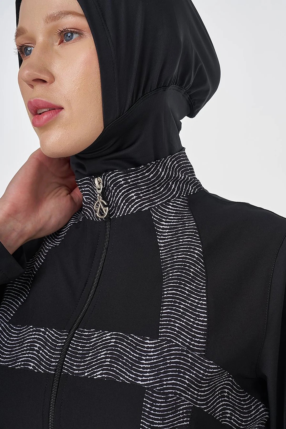Striped Modest Swimsuit – Black