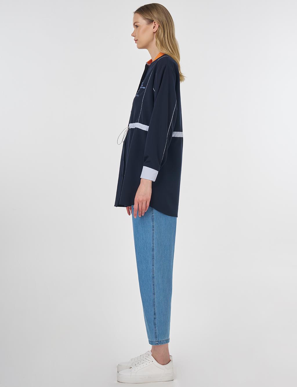 Adjustable Waist Slogan Tunic Dark Navy 