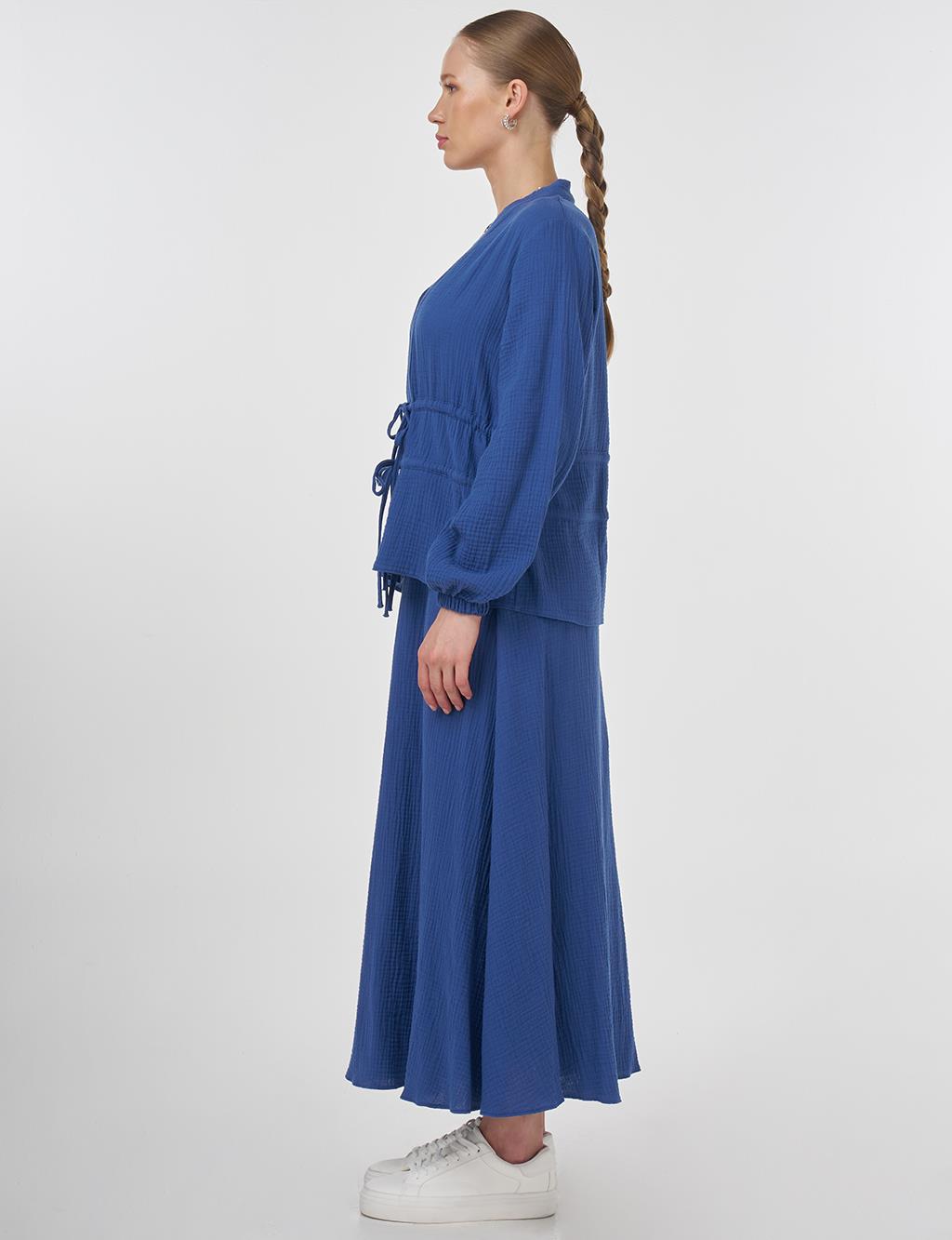 Drawstring Detailed Cotton Two-Piece Set Indigo