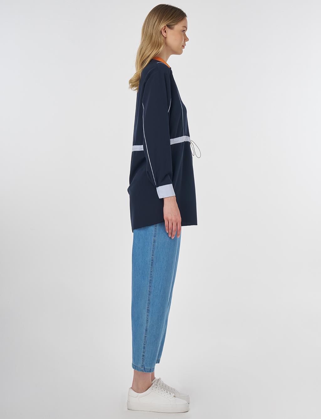 Adjustable Waist Slogan Tunic Dark Navy 