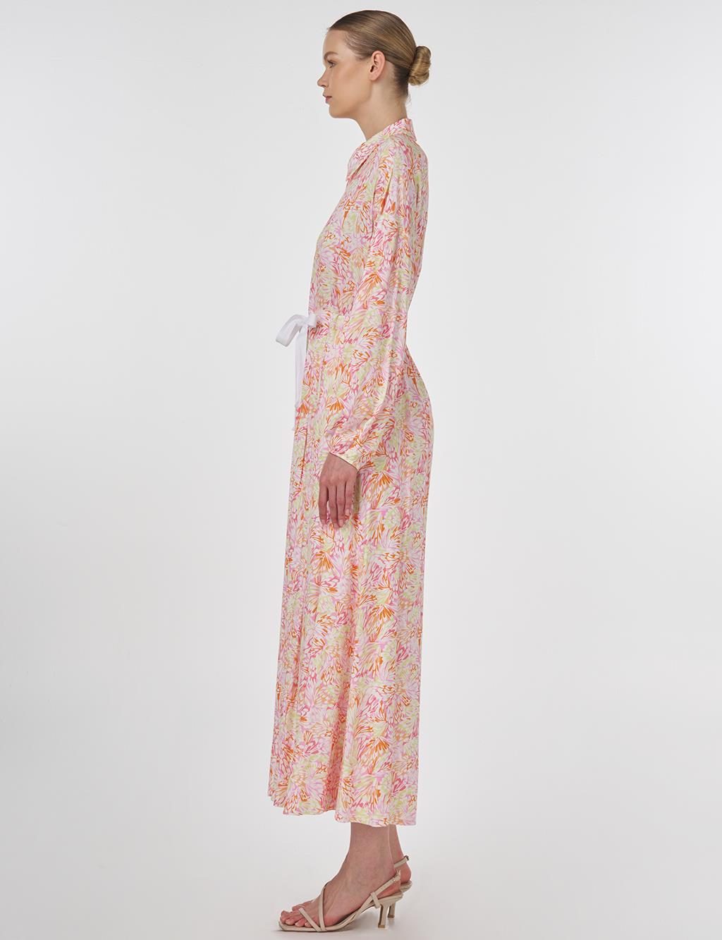 Floral Patterned Viscose Dress Candy Pink