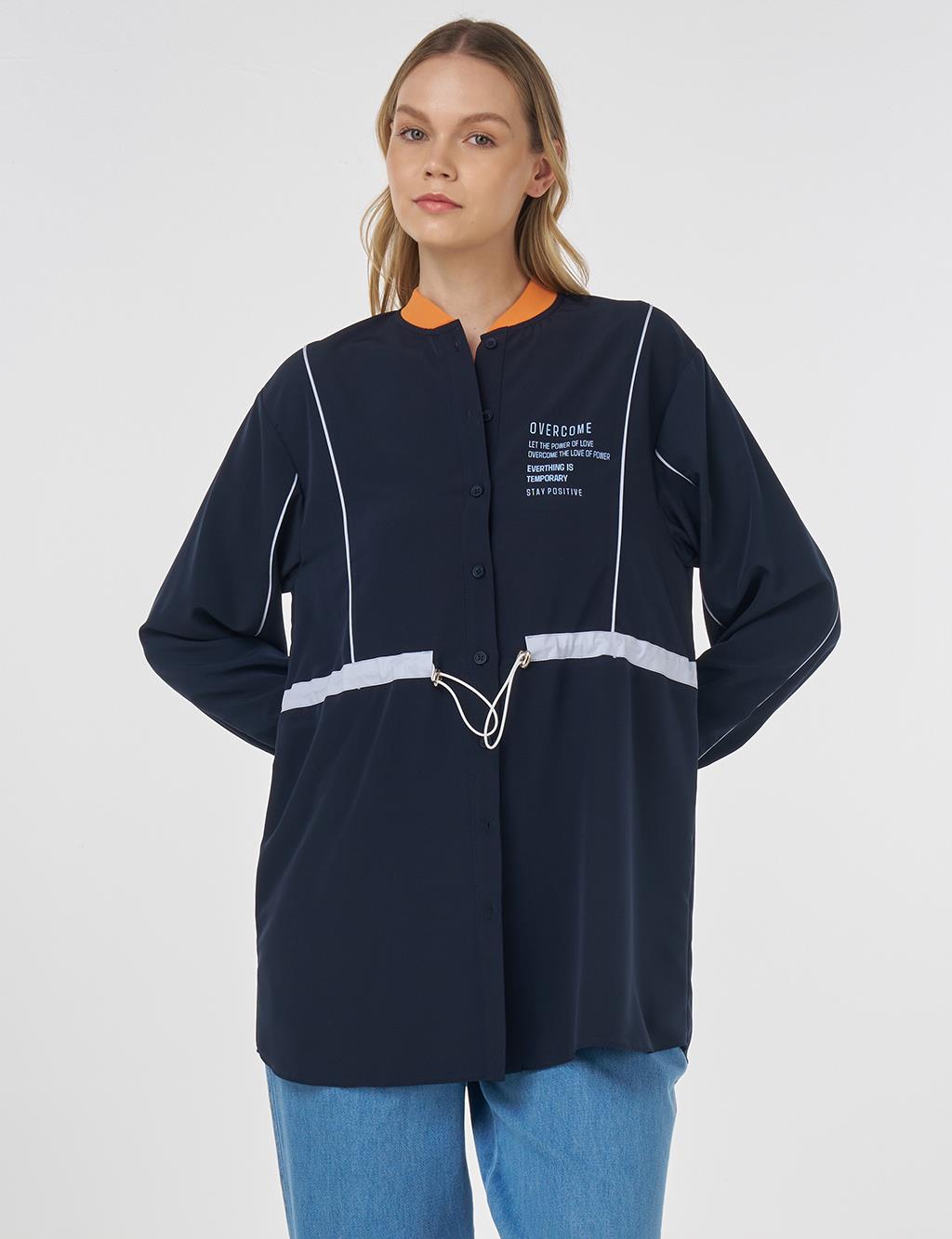 Adjustable Waist Slogan Tunic Dark Navy 