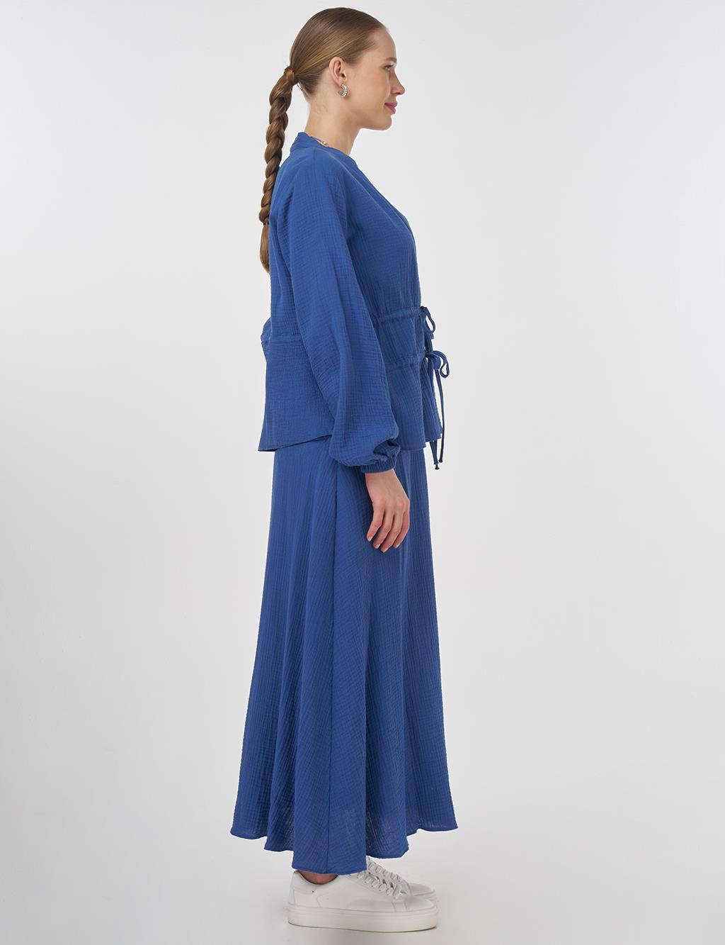 Drawstring Detailed Cotton Two-Piece Set Indigo