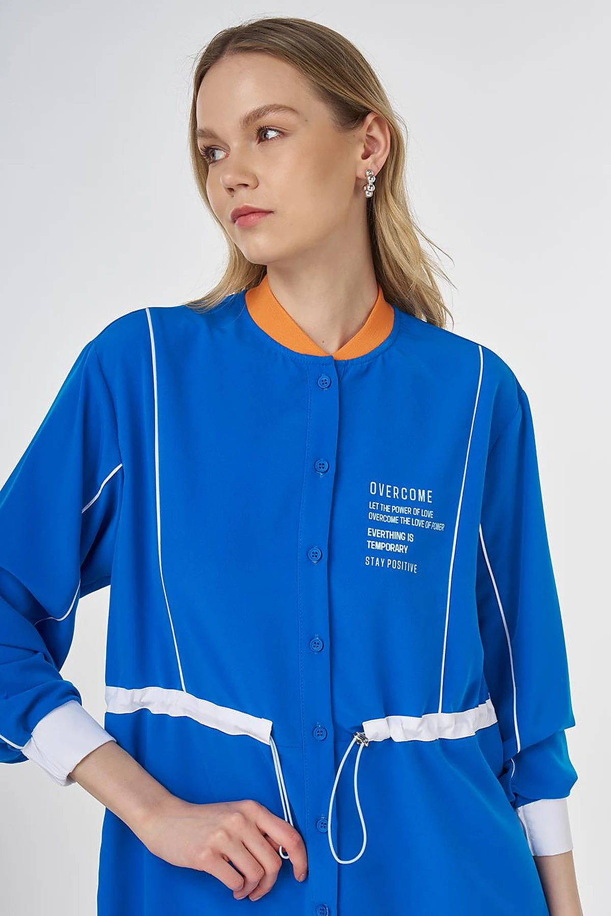 Adjustable Waist Slogan Tunic Cobalt Blue