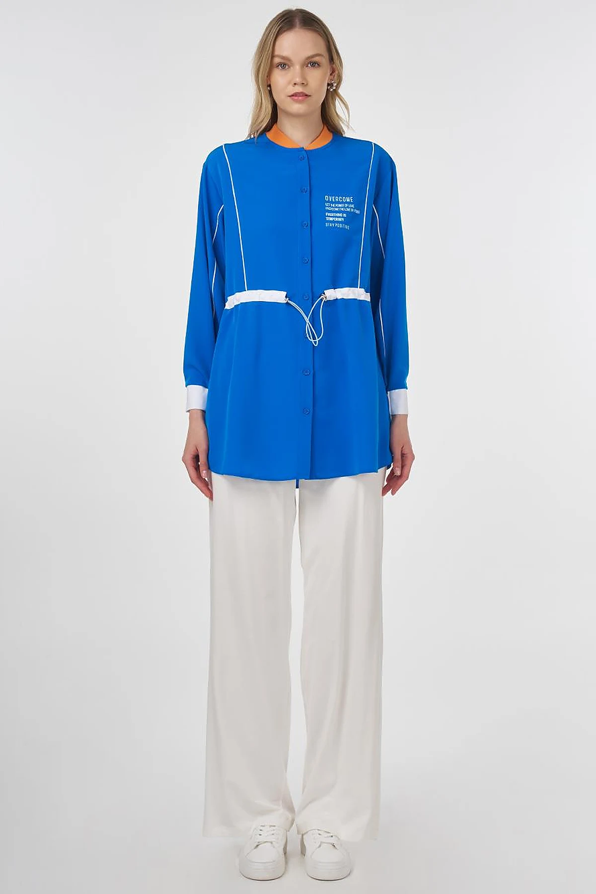 Adjustable Waist Slogan Tunic Cobalt Blue