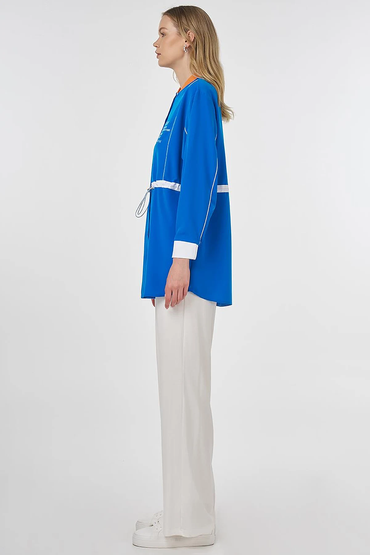 Adjustable Waist Slogan Tunic Cobalt Blue