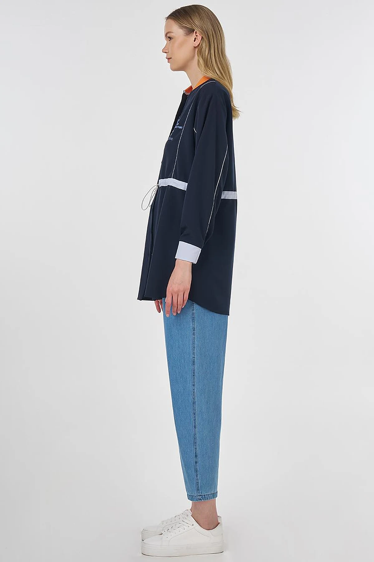Adjustable Waist Slogan Tunic Dark Navy 