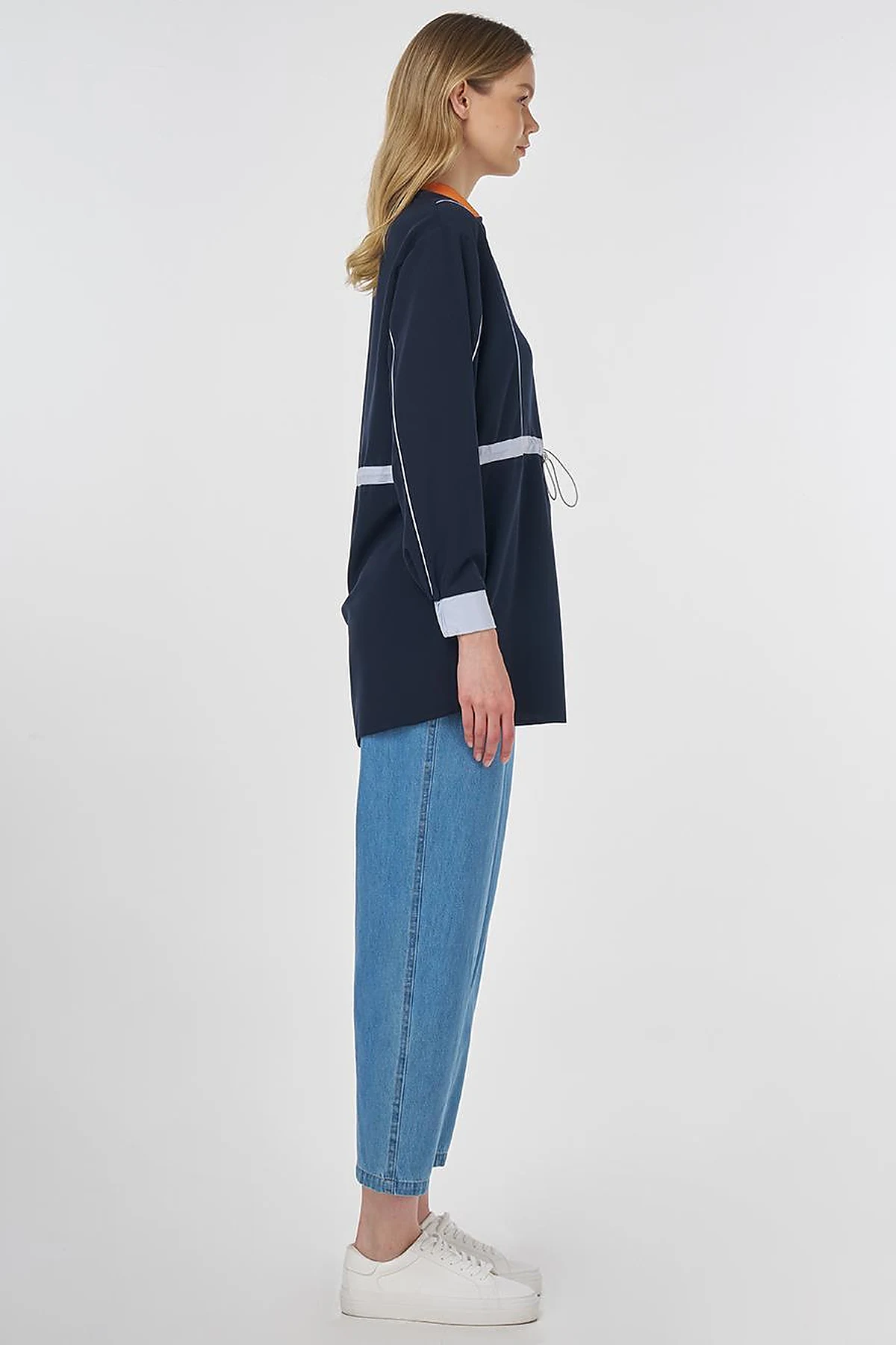 Adjustable Waist Slogan Tunic Dark Navy 