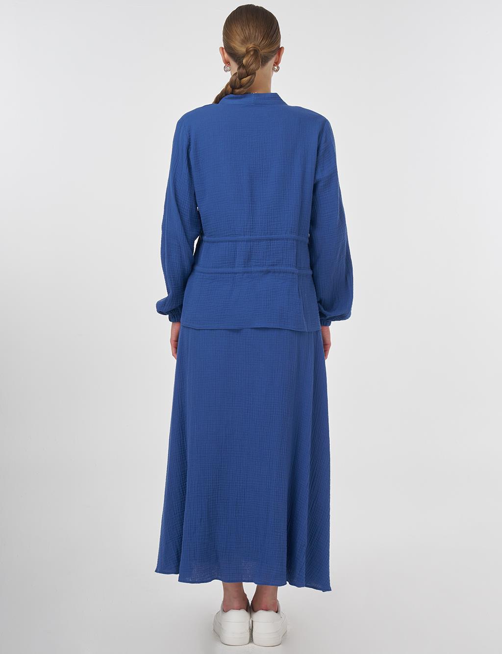 Drawstring Detailed Cotton Two-Piece Set Indigo