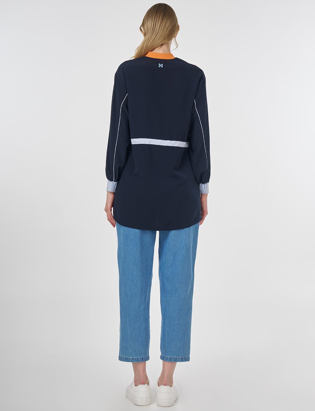 Adjustable Waist Slogan Tunic Dark Navy 