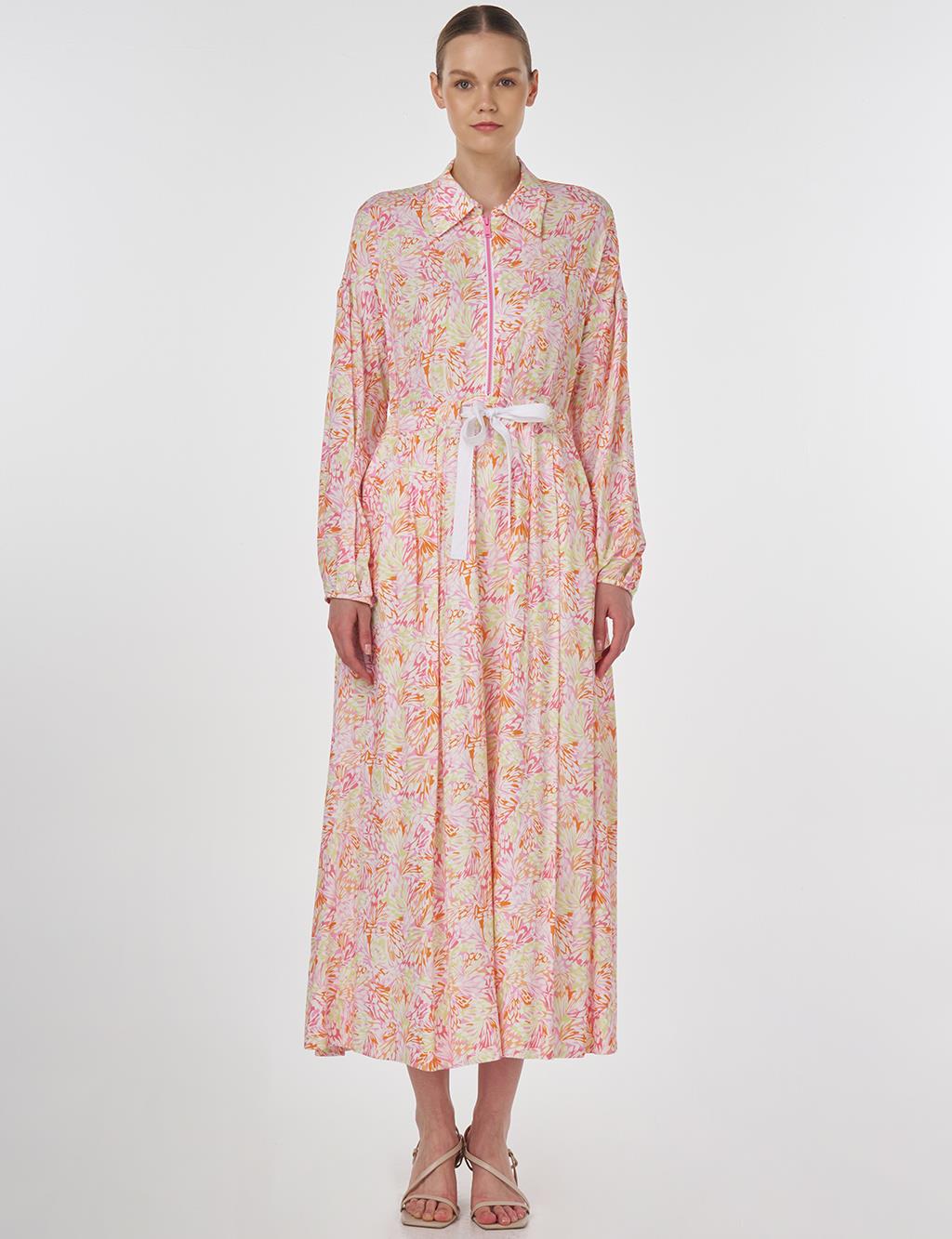 Floral Patterned Viscose Dress Candy Pink