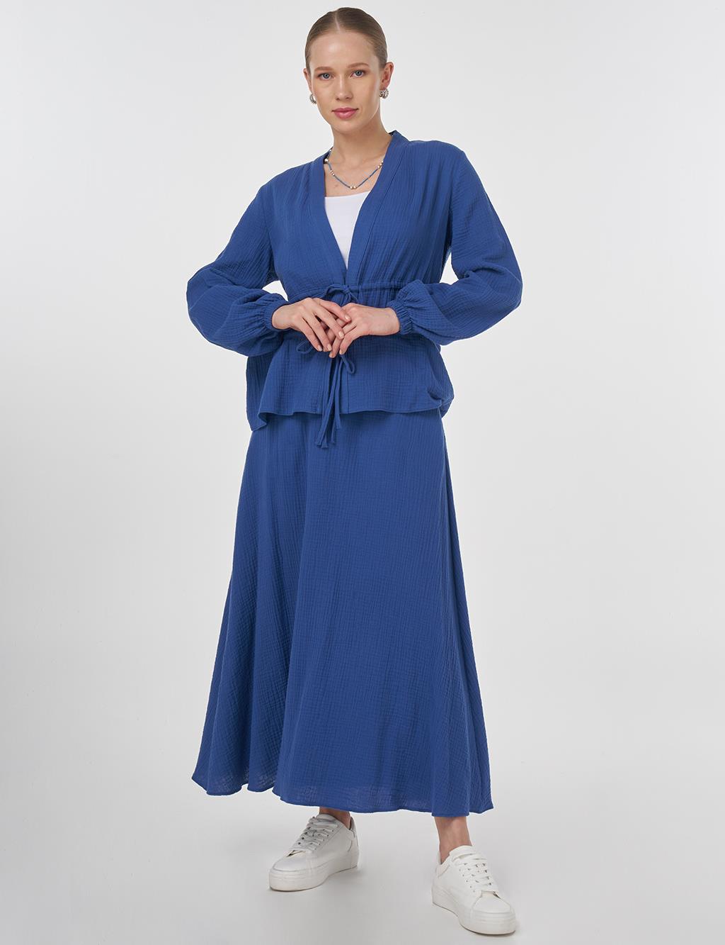 Drawstring Detailed Cotton Two-Piece Set Indigo