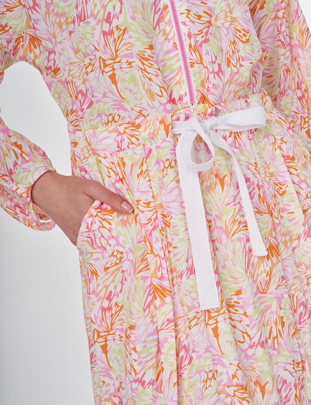 Floral Patterned Viscose Dress Candy Pink