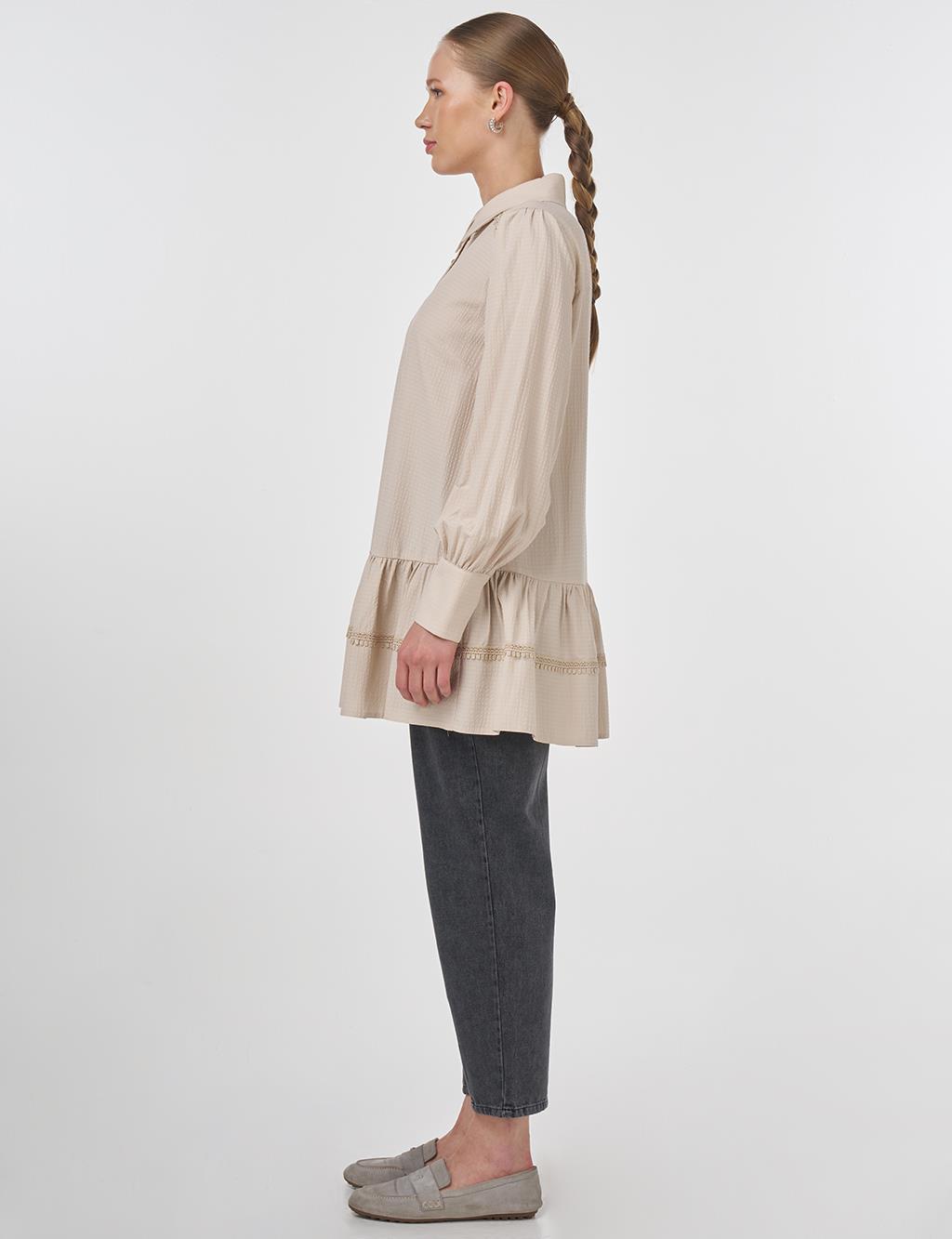 Striped Eyelet Viscose Tunic Cream