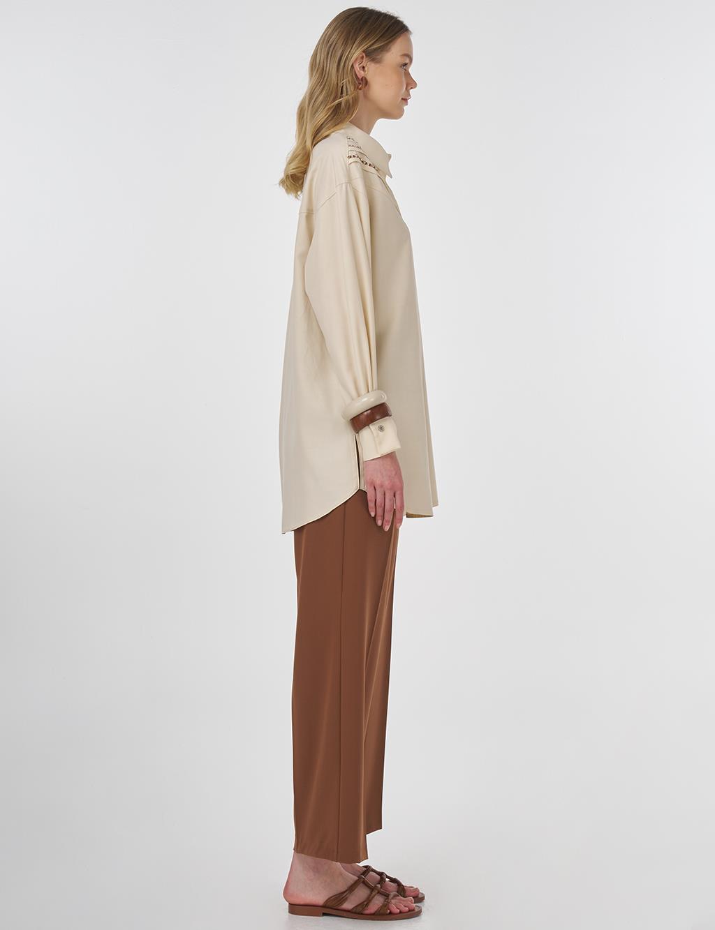 Pintuck-Stitched Modal Tunic Cream 