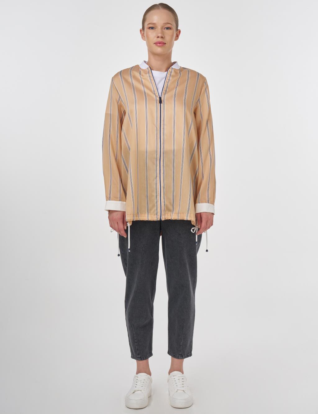 College Collar Lyocell Tunic Beige