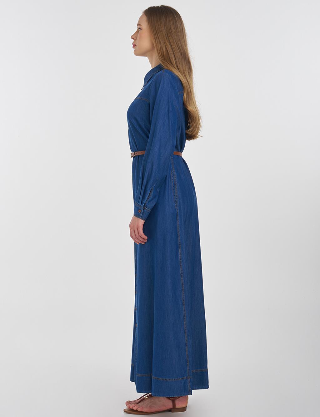 Belted Lyocell Dress Navy 