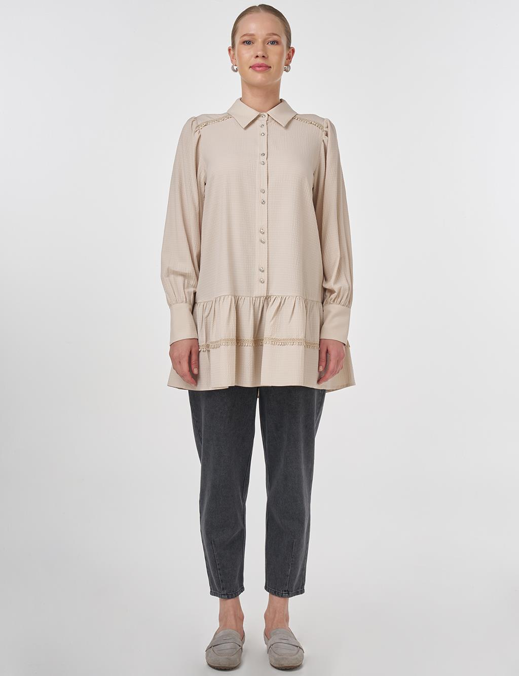 Striped Eyelet Viscose Tunic Cream