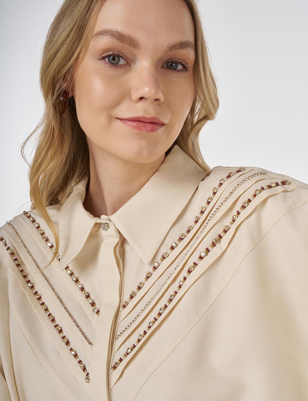 Pintuck-Stitched Modal Tunic Cream 