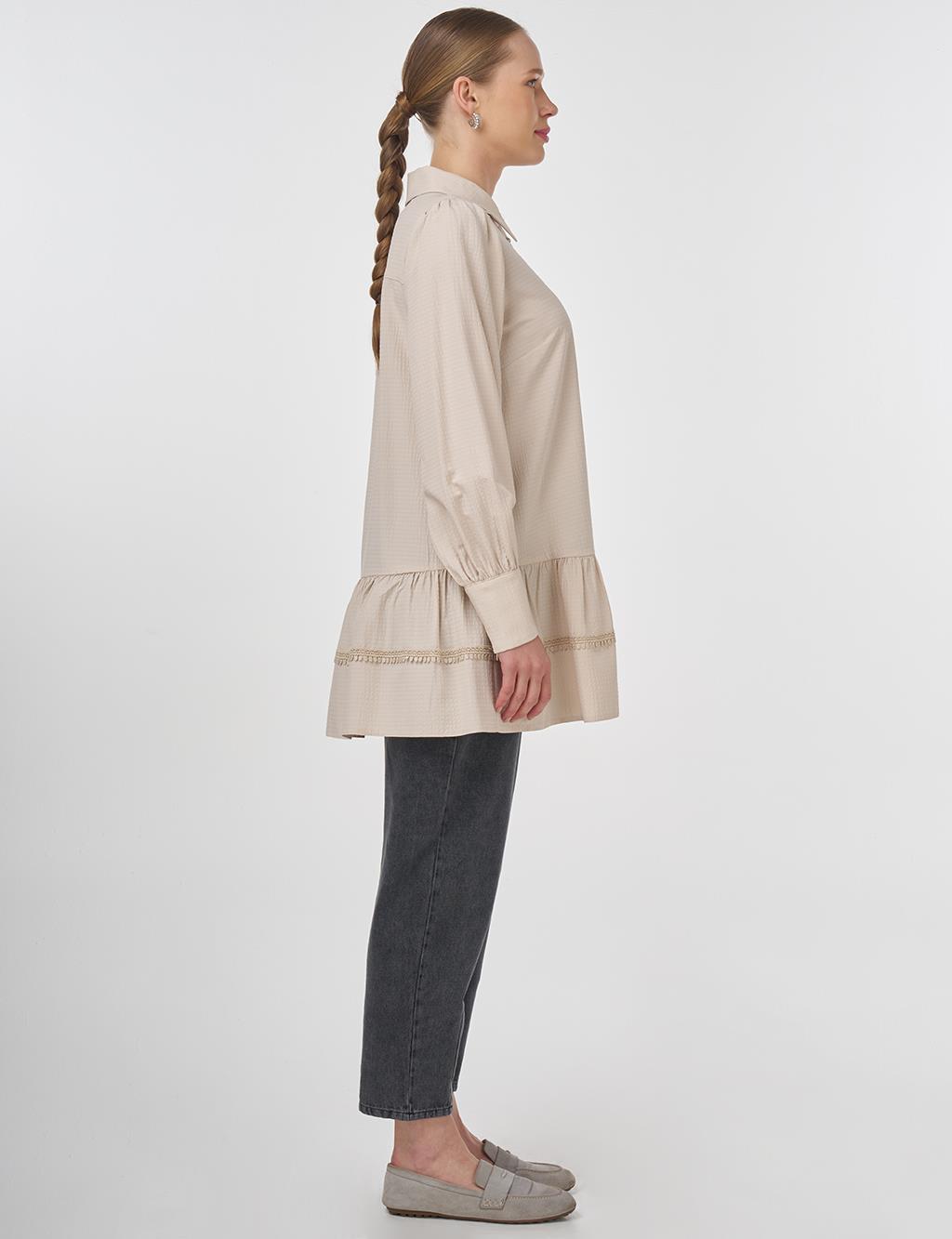 Striped Eyelet Viscose Tunic Cream