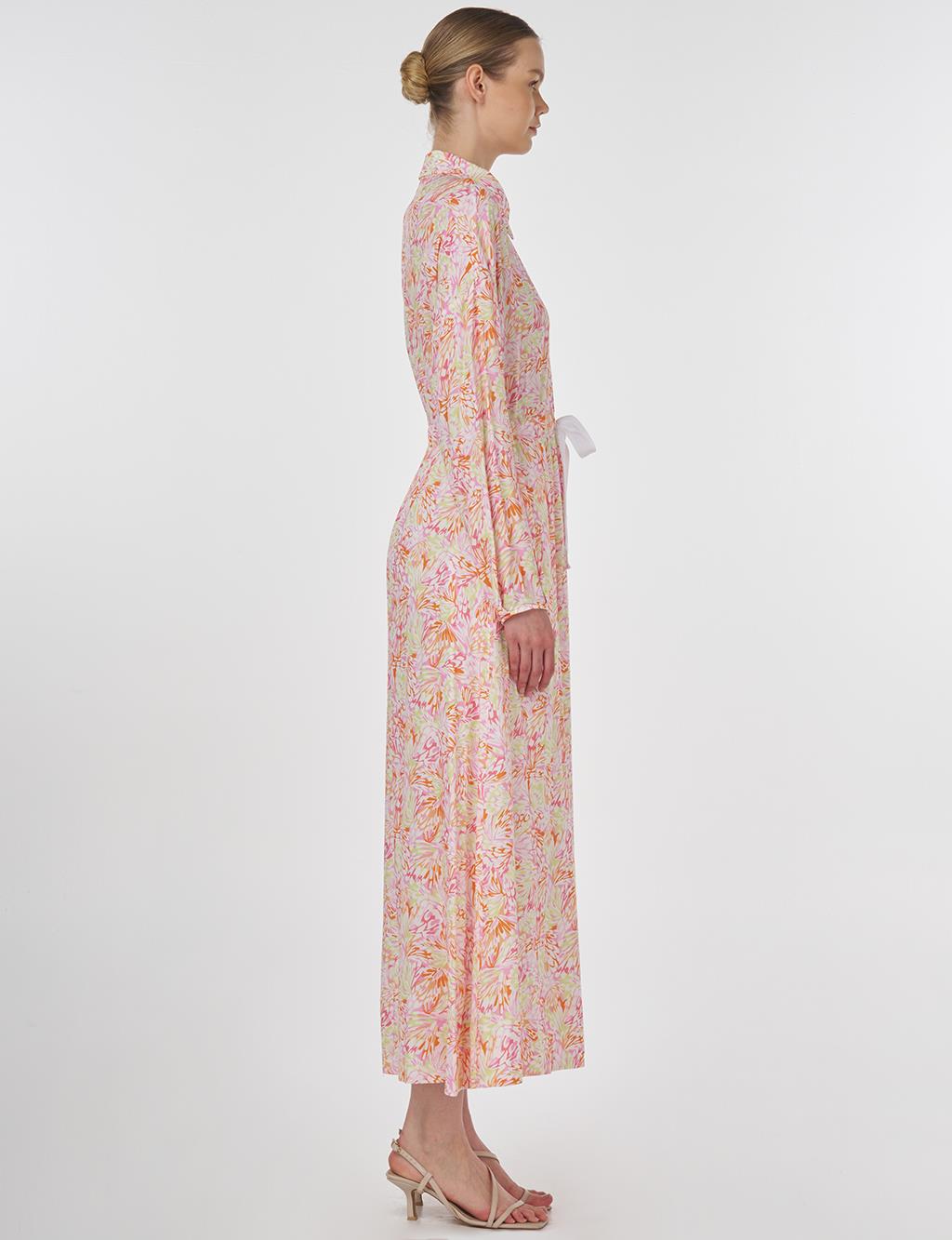 Floral Patterned Viscose Dress Candy Pink