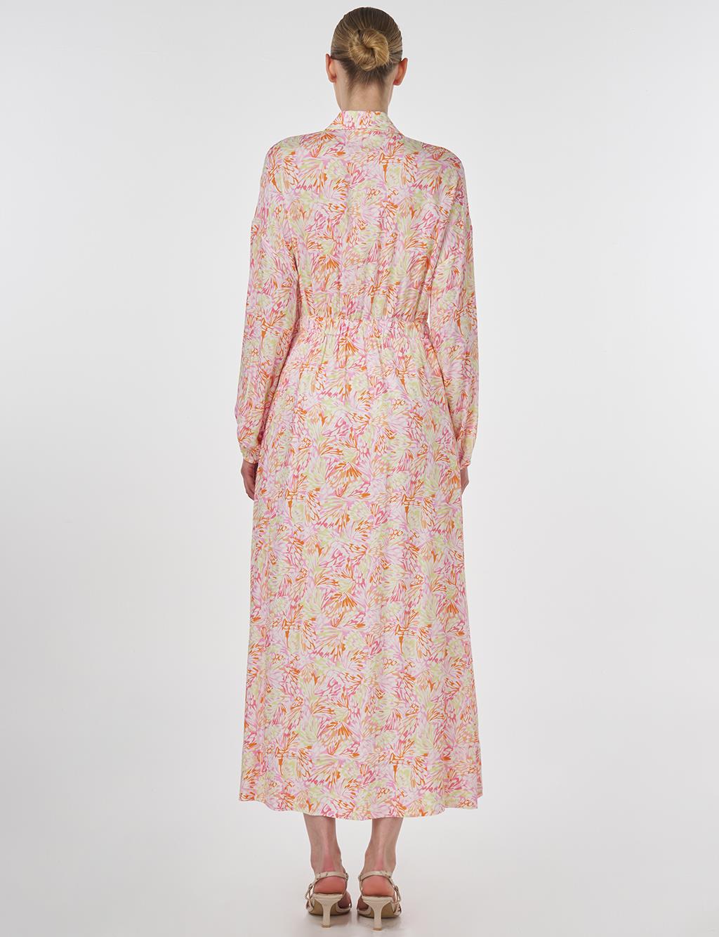 Floral Patterned Viscose Dress Candy Pink