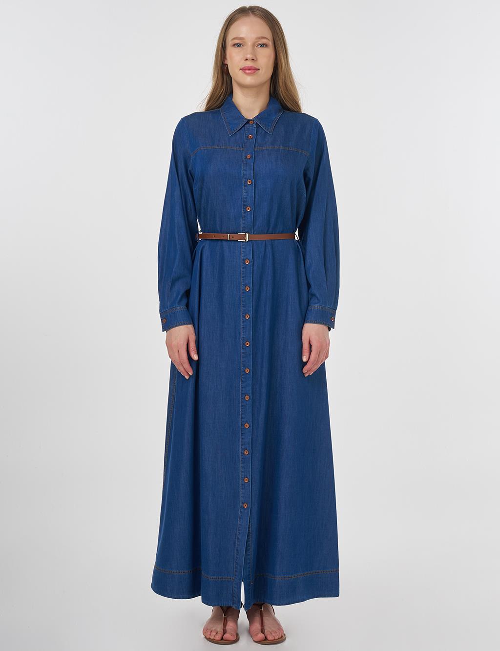 Belted Lyocell Dress Navy 