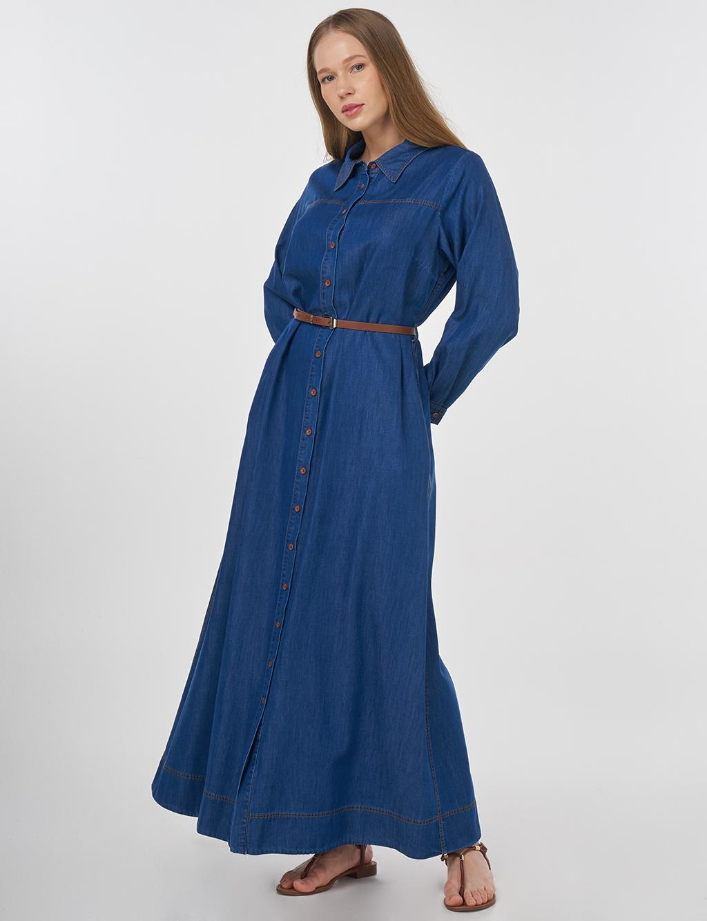 Belted Lyocell Dress Navy 
