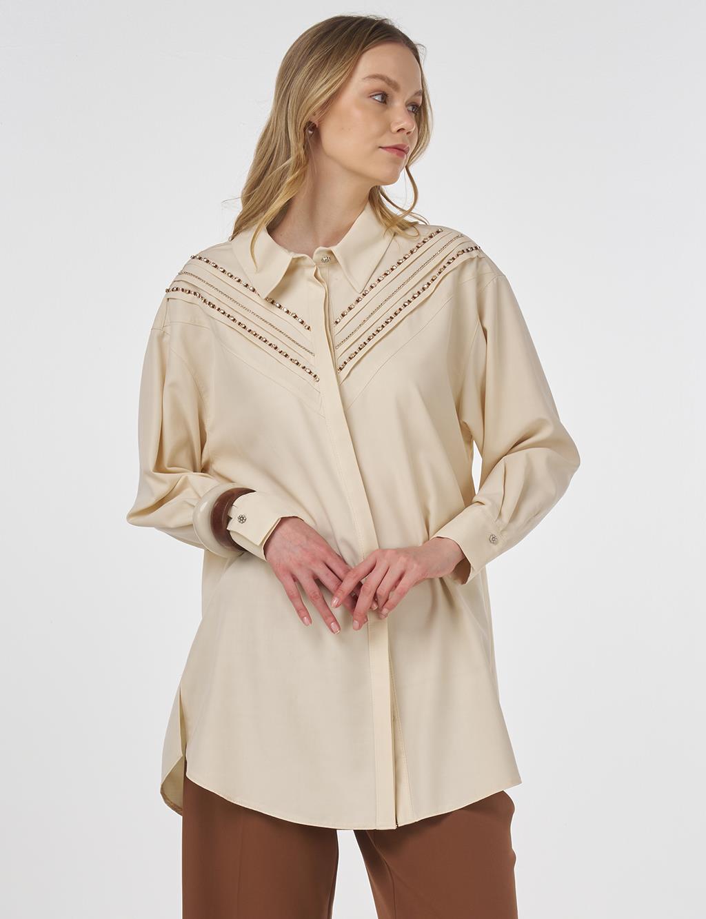 Pintuck-Stitched Modal Tunic Cream 
