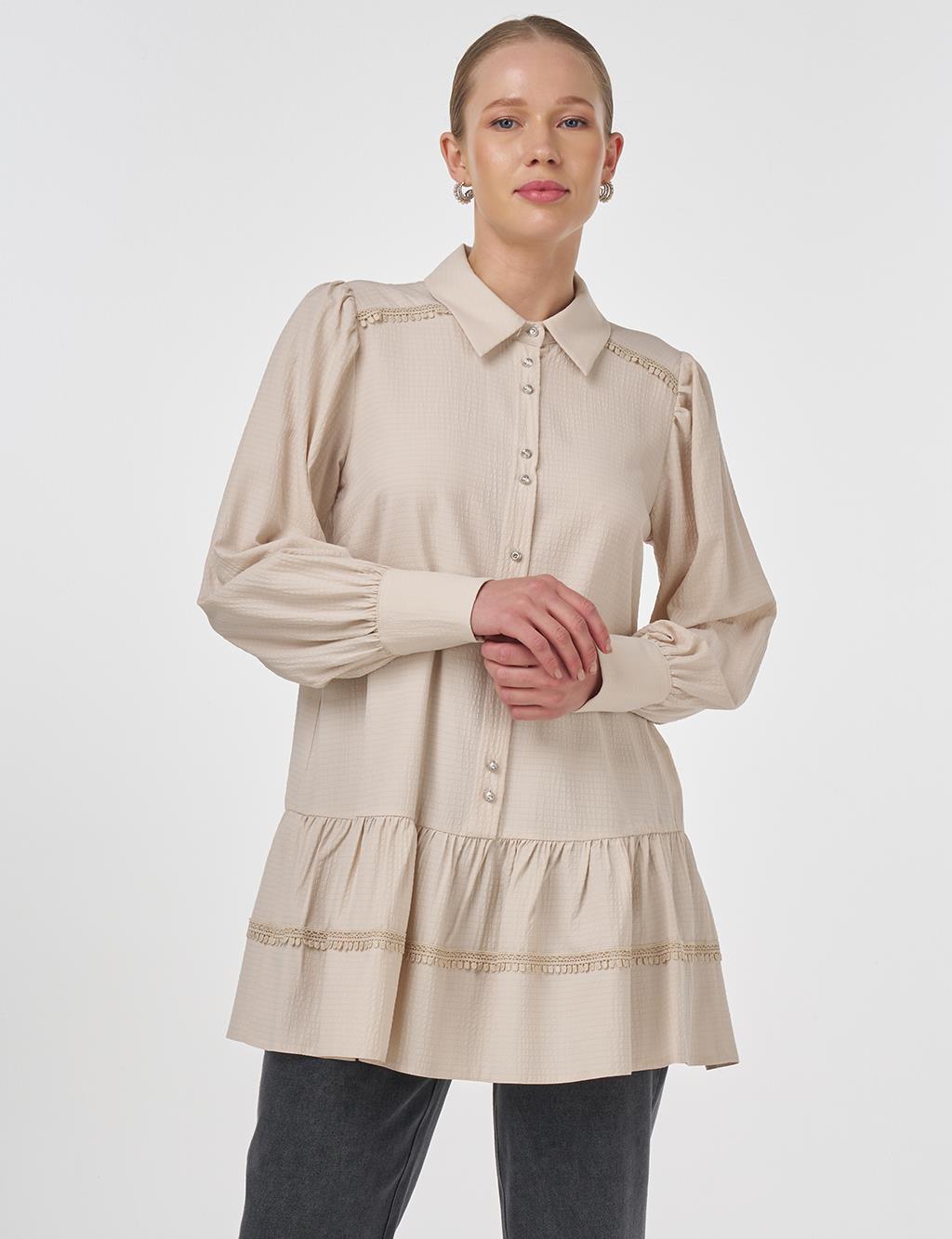 Striped Eyelet Viscose Tunic Cream