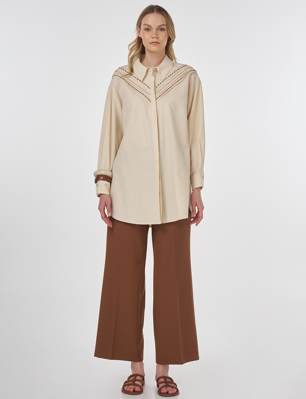 Pintuck-Stitched Modal Tunic Cream 