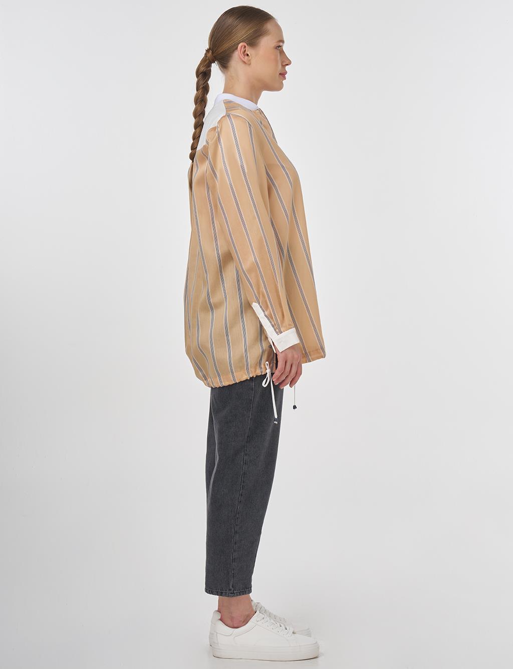 College Collar Lyocell Tunic Beige