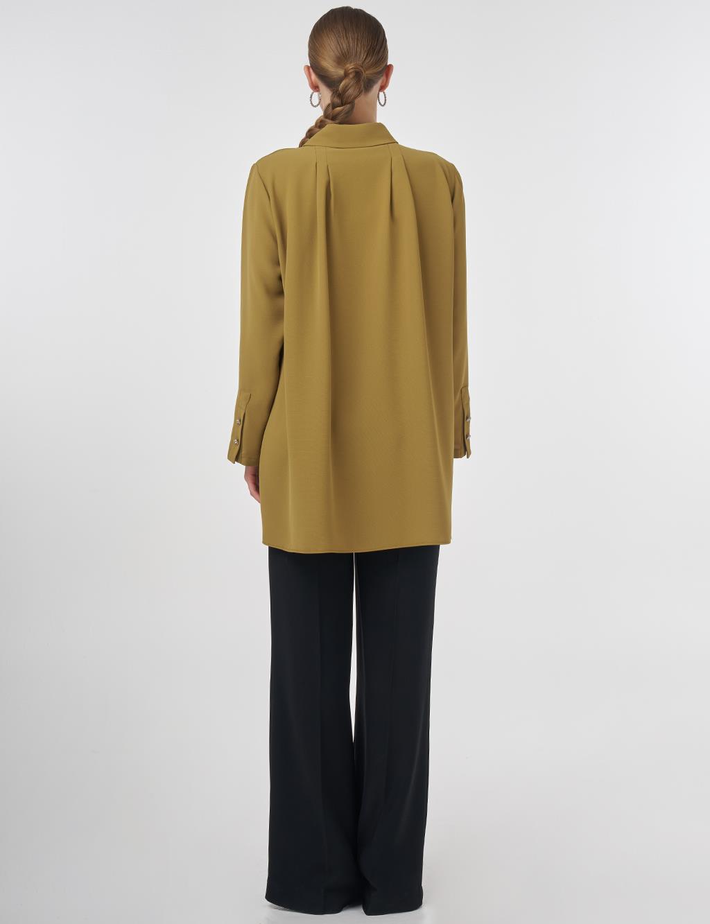 Stone-Embellished Crepe Tunic Khaki