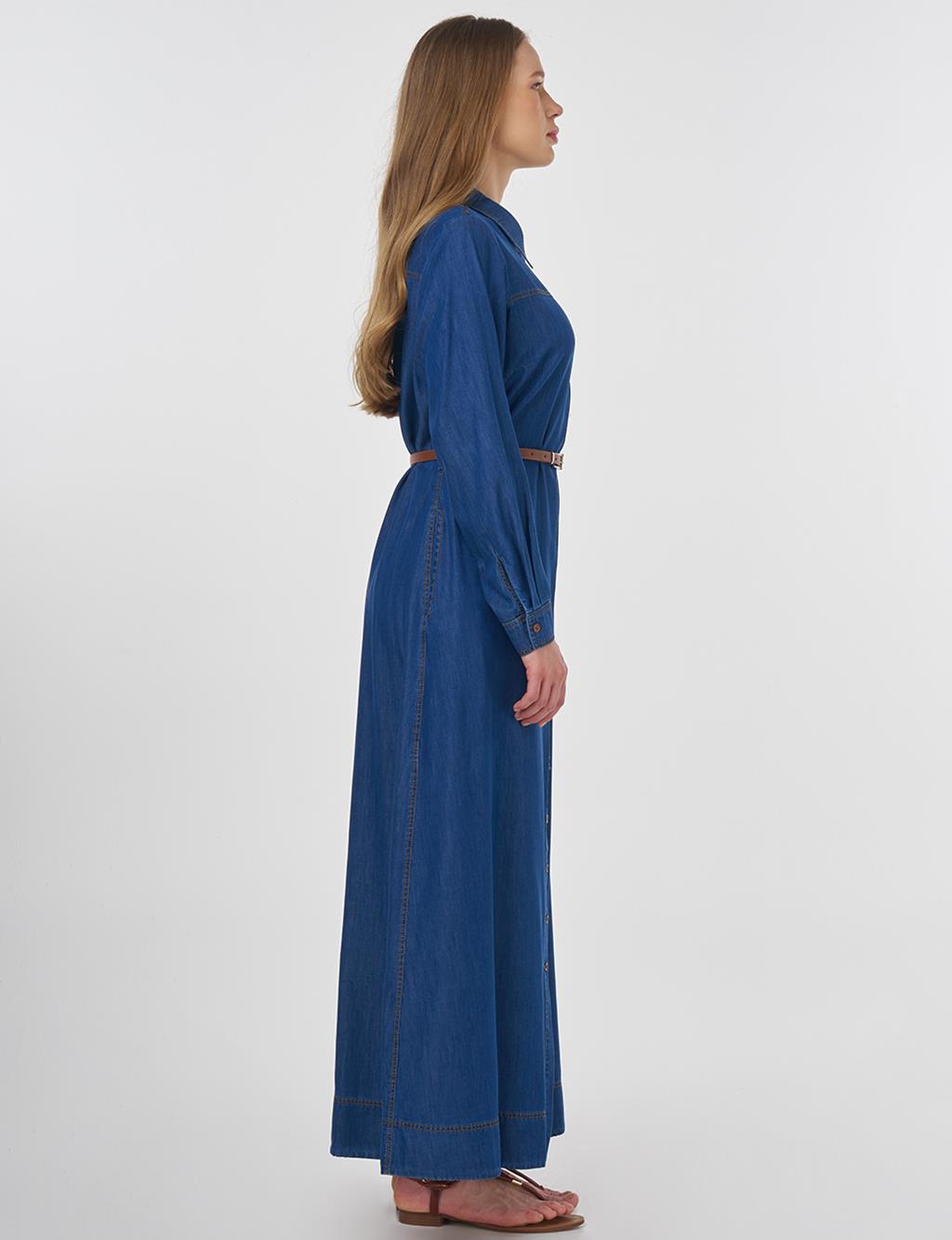 Belted Lyocell Dress Navy 