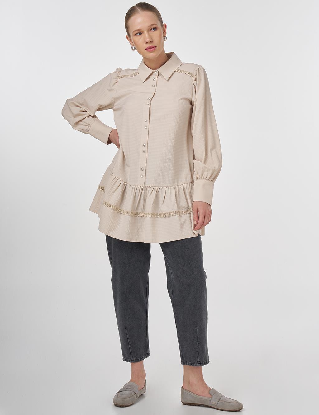 Striped Eyelet Viscose Tunic Cream