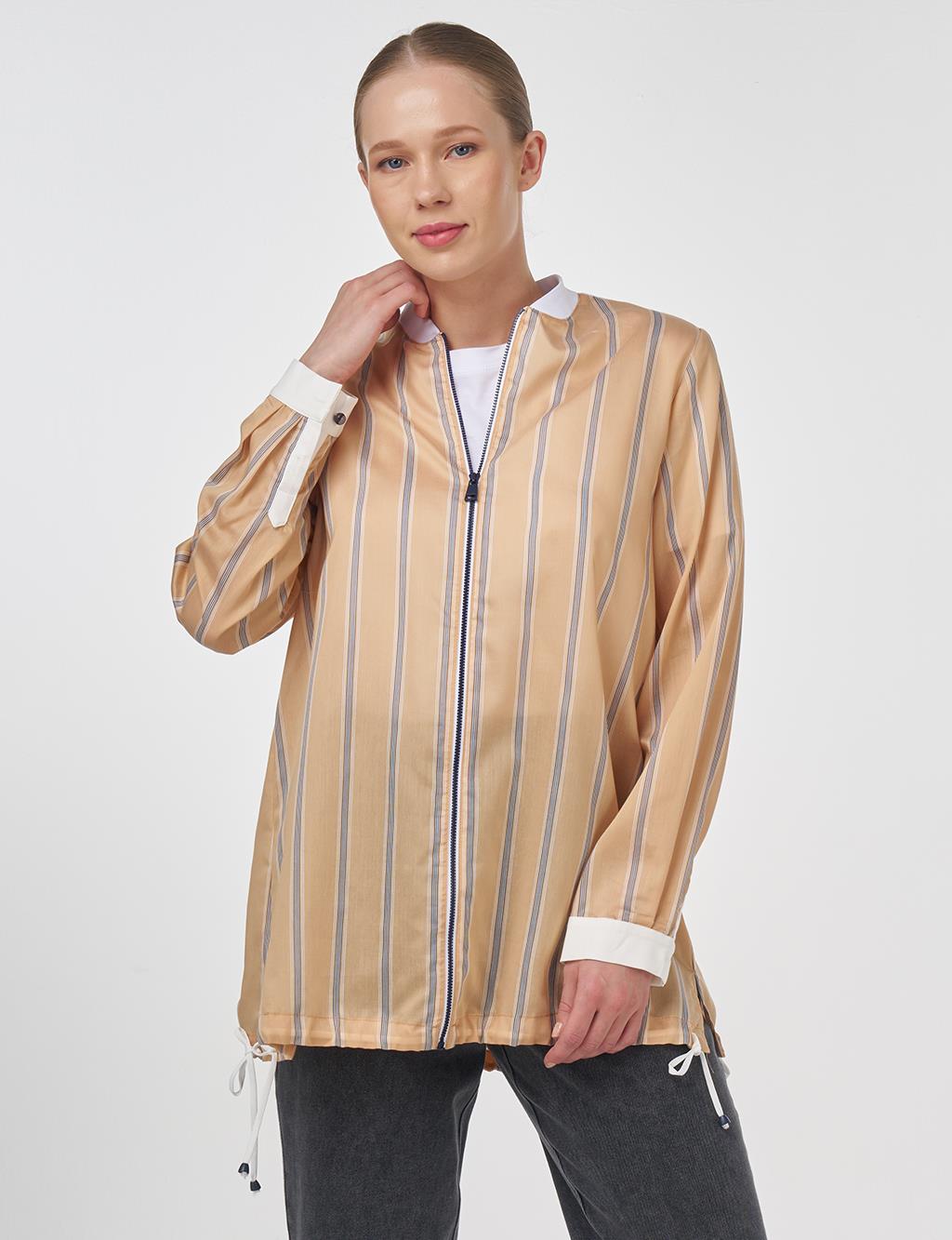 College Collar Lyocell Tunic Beige