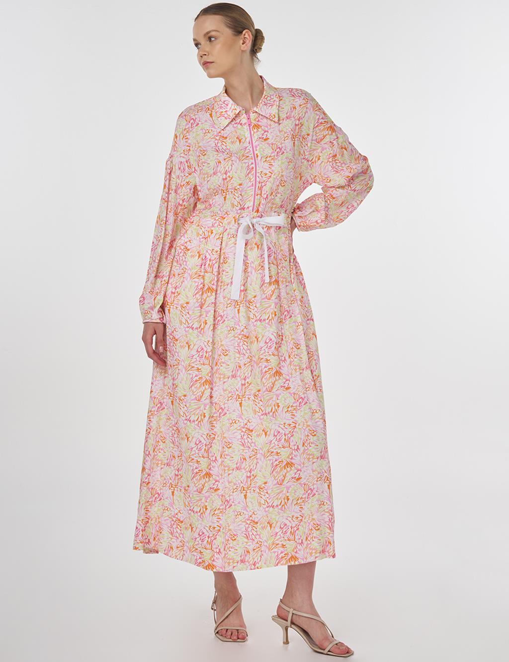 Floral Patterned Viscose Dress Candy Pink
