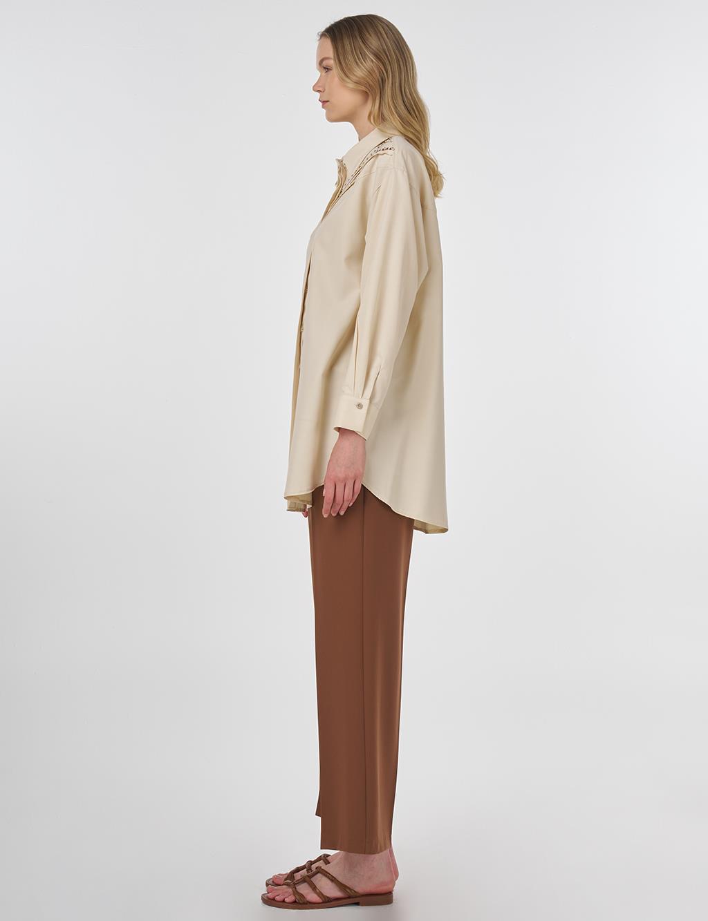 Pintuck-Stitched Modal Tunic Cream 