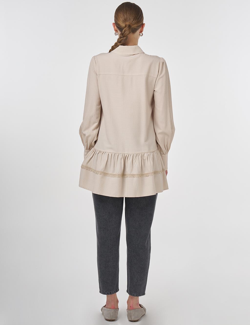 Striped Eyelet Viscose Tunic Cream