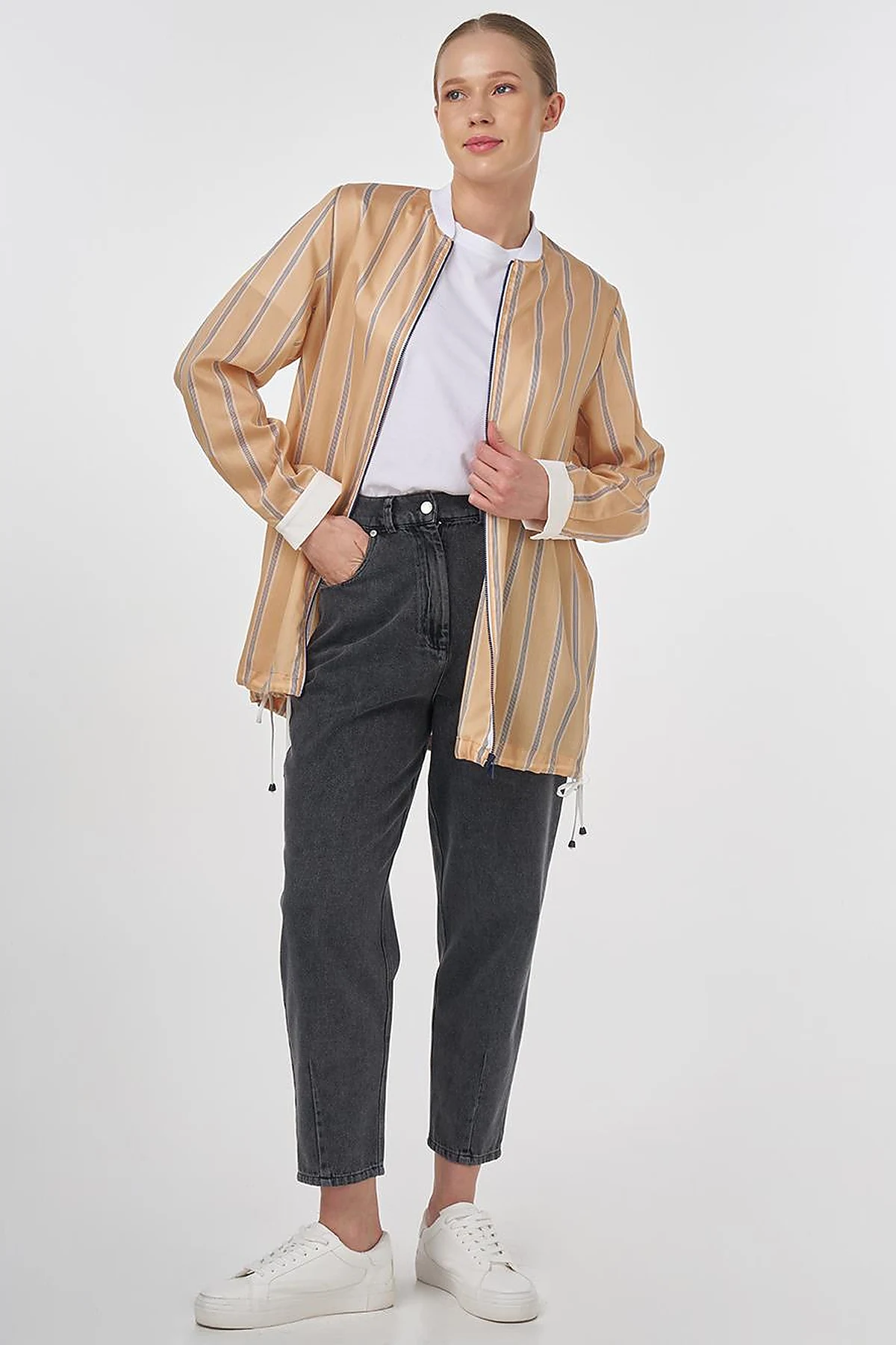 College Collar Lyocell Tunic Beige