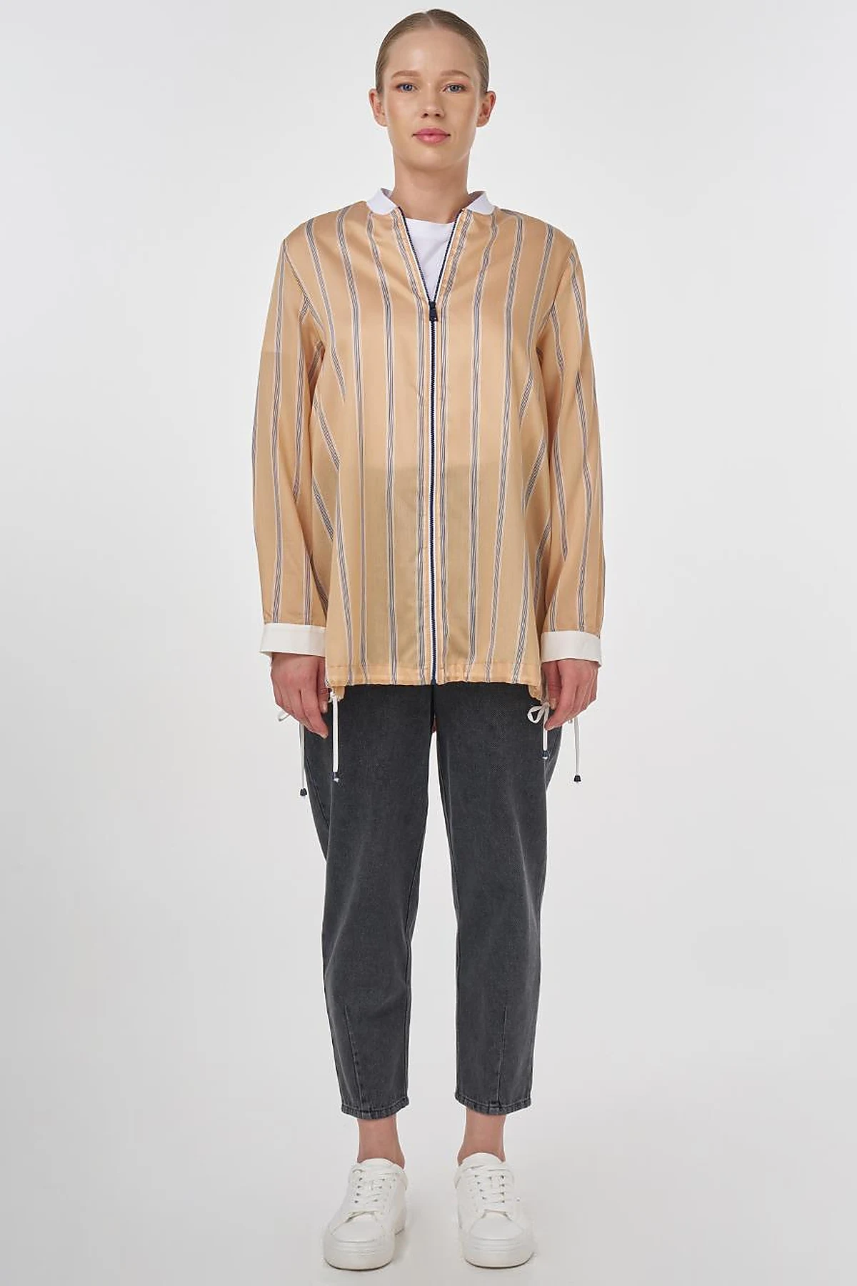 College Collar Lyocell Tunic Beige